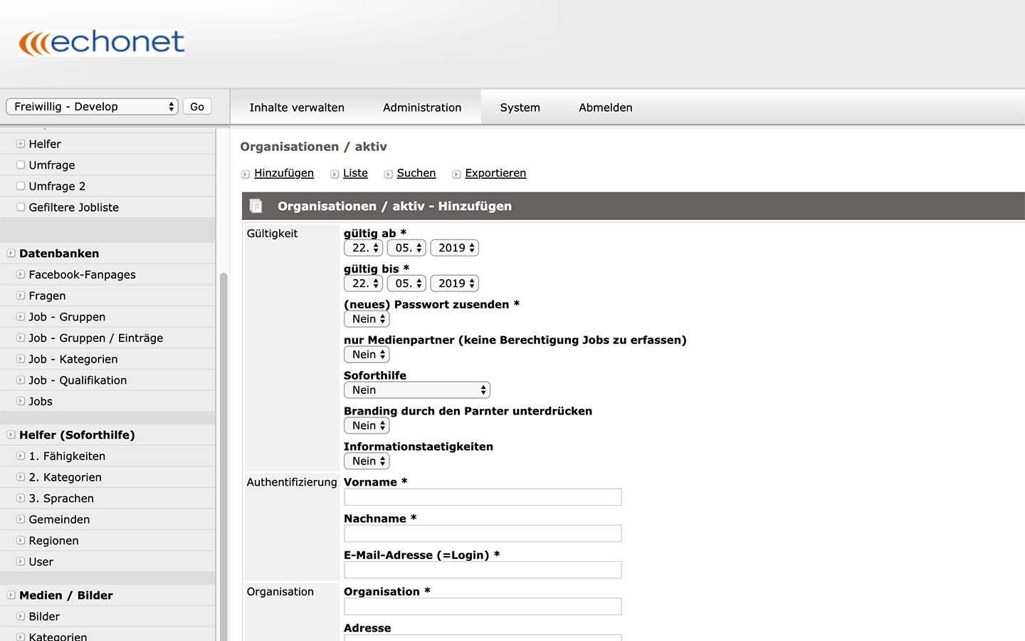 volunteer.life 1 | Back-End-Screen 01 © echonet communication volunteer.life 1 | Back-End-Screen 01 © echonet communication
